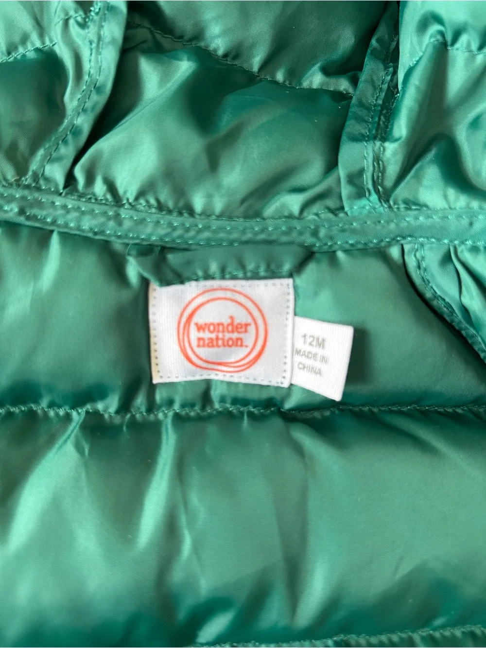 wonder nation 12 month Teal Hooded Puffer Jacket with Yellow Zip Pull